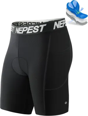 Nepest Cycling Underwear for Men Bike Shorts 4D Padded Biking Road Bicycle Biker MTB Liner Padding Shorts with Pockets