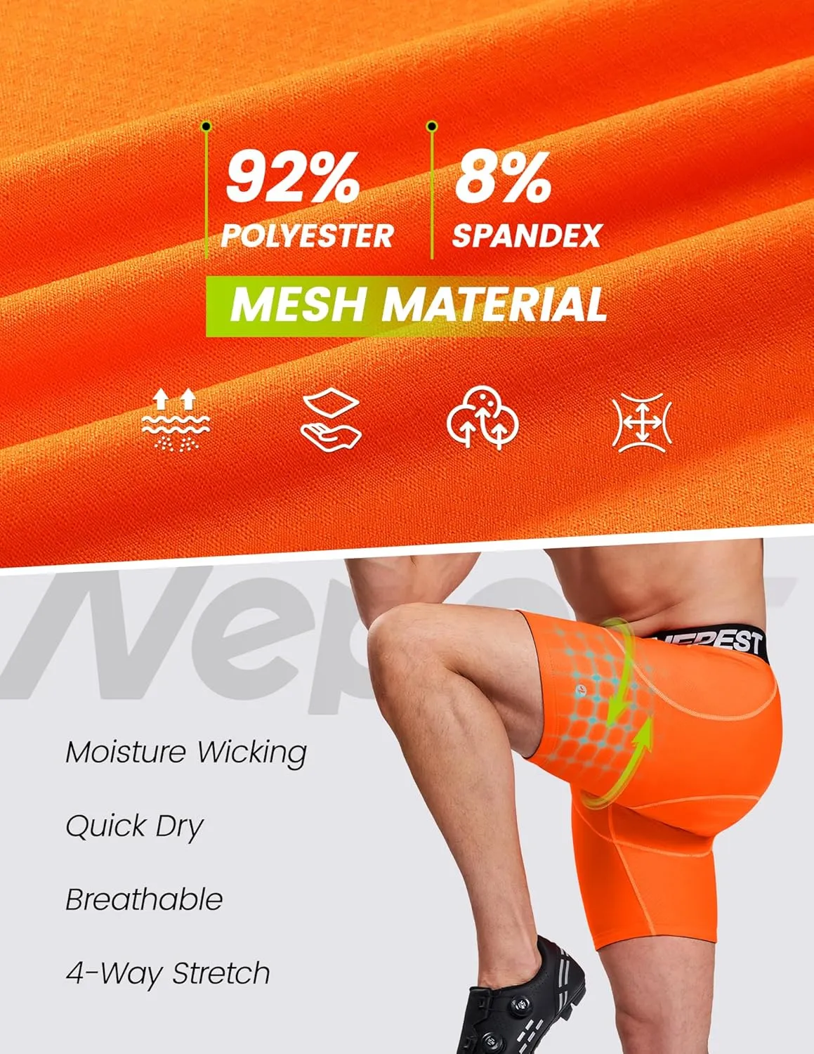 Nepest Cycling Underwear for Men Bike Shorts 4D Padded Biking Road Bicycle Biker MTB Liner Padding Shorts with Pockets