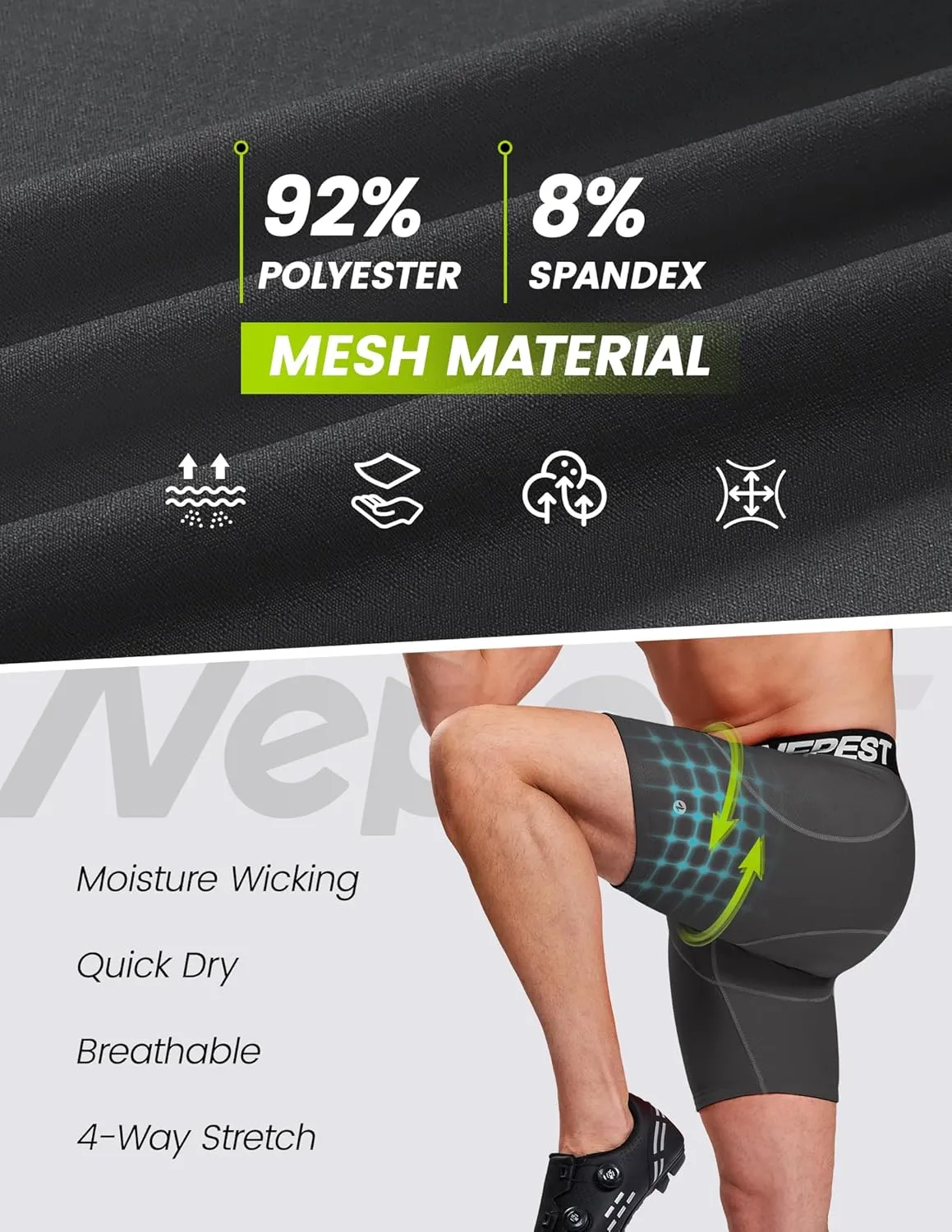 Nepest Cycling Underwear for Men Bike Shorts 4D Padded Biking Road Bicycle Biker MTB Liner Padding Shorts with Pockets