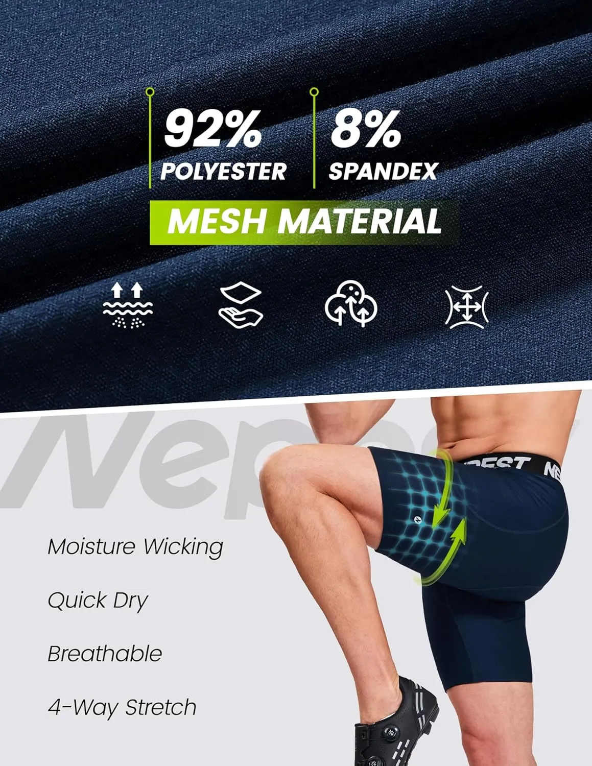 Nepest Cycling Underwear for Men Bike Shorts 4D Padded Biking Road Bicycle Biker MTB Liner Padding Shorts with Pockets