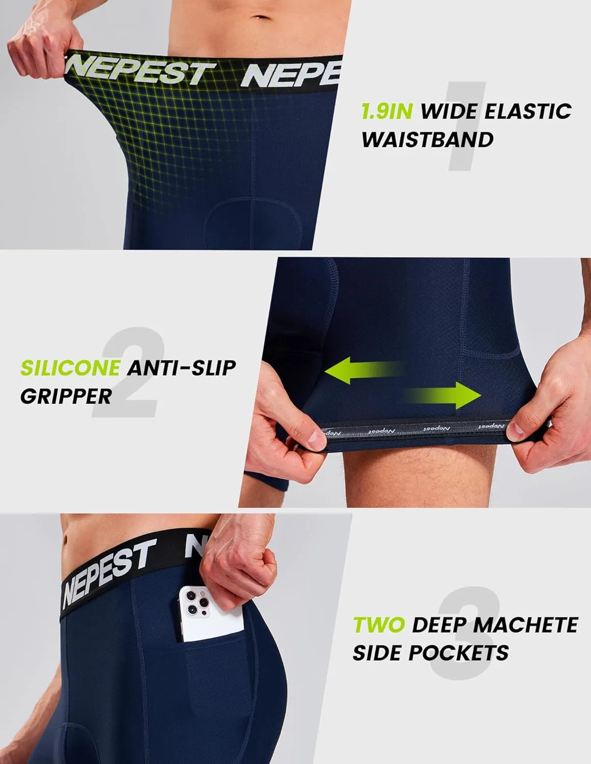 Nepest Cycling Underwear for Men Bike Shorts 4D Padded Biking Road Bicycle Biker MTB Liner Padding Shorts with Pockets