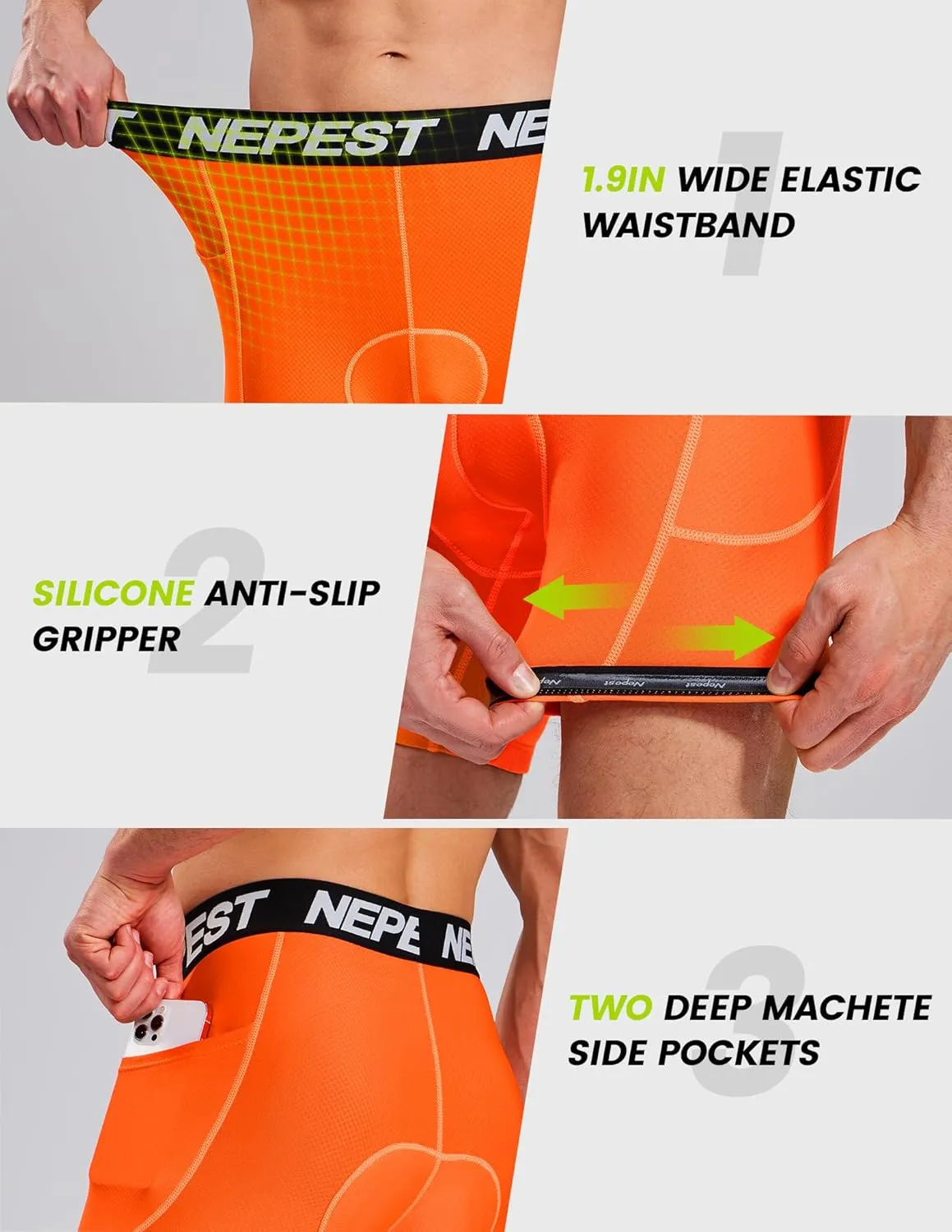Nepest Cycling Underwear for Men Bike Shorts 4D Padded Biking Road Bicycle Biker MTB Liner Padding Shorts with Pockets