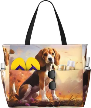 Nerdy Beagle Foldable beach travel bag, large capacity beach bag with zipper, perfect for shopping bags, pool, gym, travel shopping,