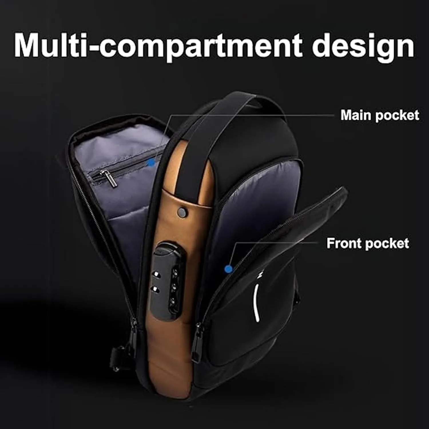 New Carbon Fiber Streamline Anti-Theft Sling Bag, Auricz Sling Bag, Charging Sport Shoulder, Anti-Theft and Waterproof (Gray Gold)