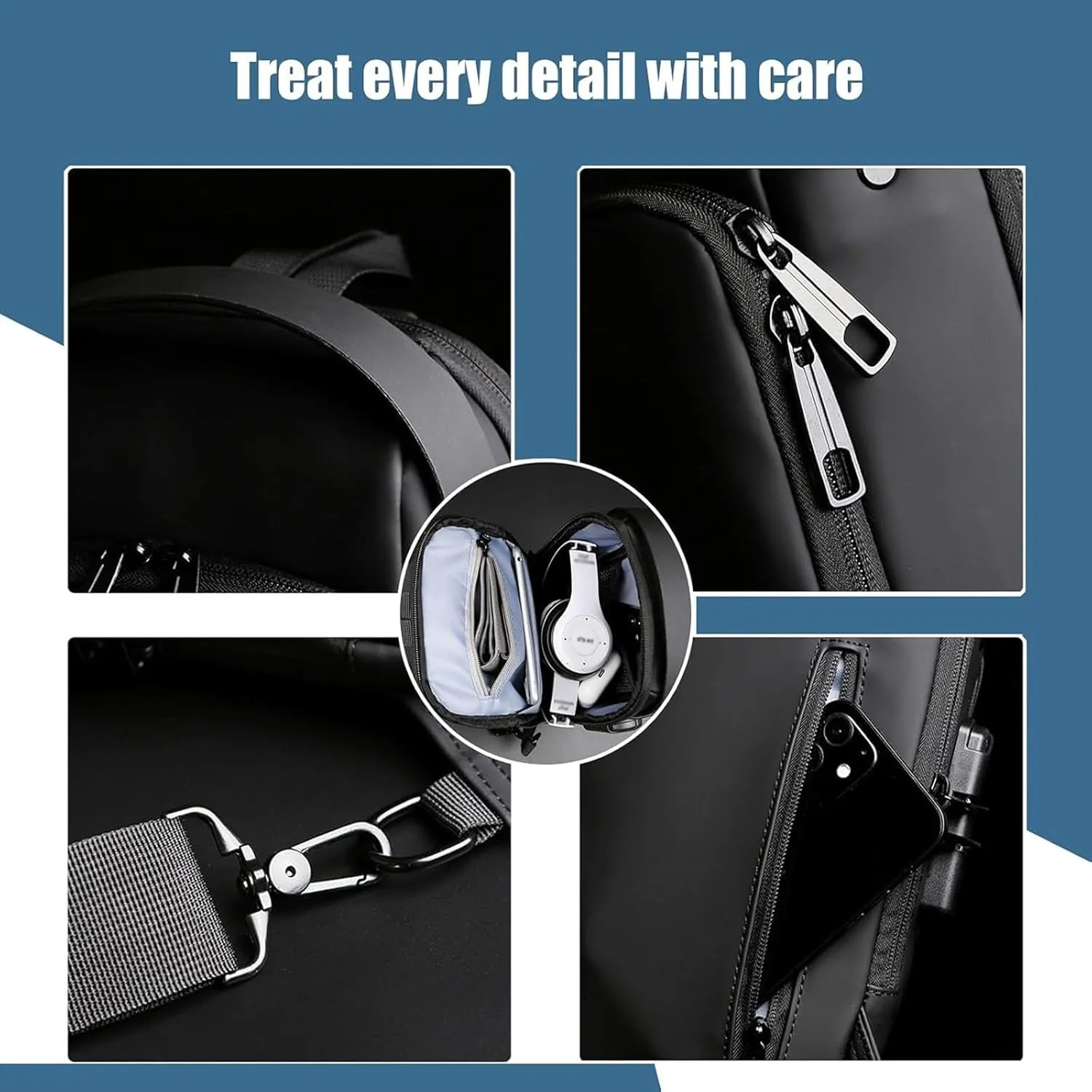 New Carbon Fiber Streamline Anti-Theft Sling Bag, Auricz Sling Bag, Charging Sport Shoulder, Anti-Theft and Waterproof (Gray Gold)