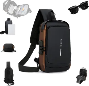 New Carbon Fiber Streamline Anti-Theft Sling Bag, Backpack, Charging Sport Sling Shoulder Bag, Anti-Theft and Waterproof, for Travel, Work (Black Gold)