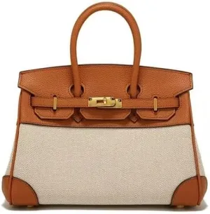 New cowhide canvas platinum bag for women features casual splicing color - block design, offering a large capacity