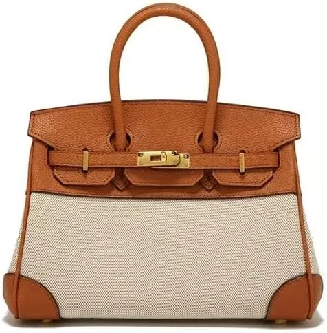 New cowhide canvas platinum bag for women features casual splicing color - block design, offering a large capacity
