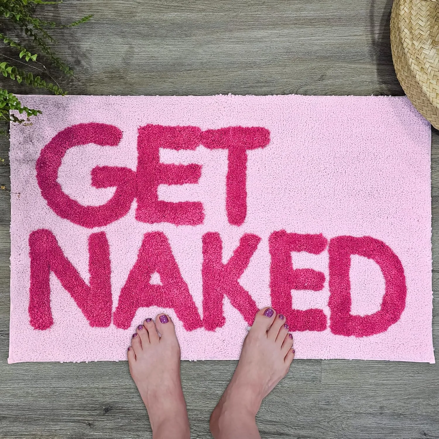 New Mungo Get Naked Bath Mat Pink - Hot Pink Bathroom Rug, 31" x 20"