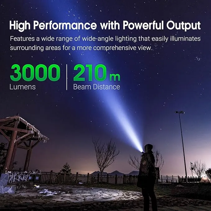 NEXTORCH E52C Rechargeable Flashlight High Lumen, 3000 Lumen Tactical Flashlight with 3 Mode & Strobe for Outdoor Hiking, Daily Overhaul, Camping, Proximity Finding, Urban Commuting, Emergency Defense