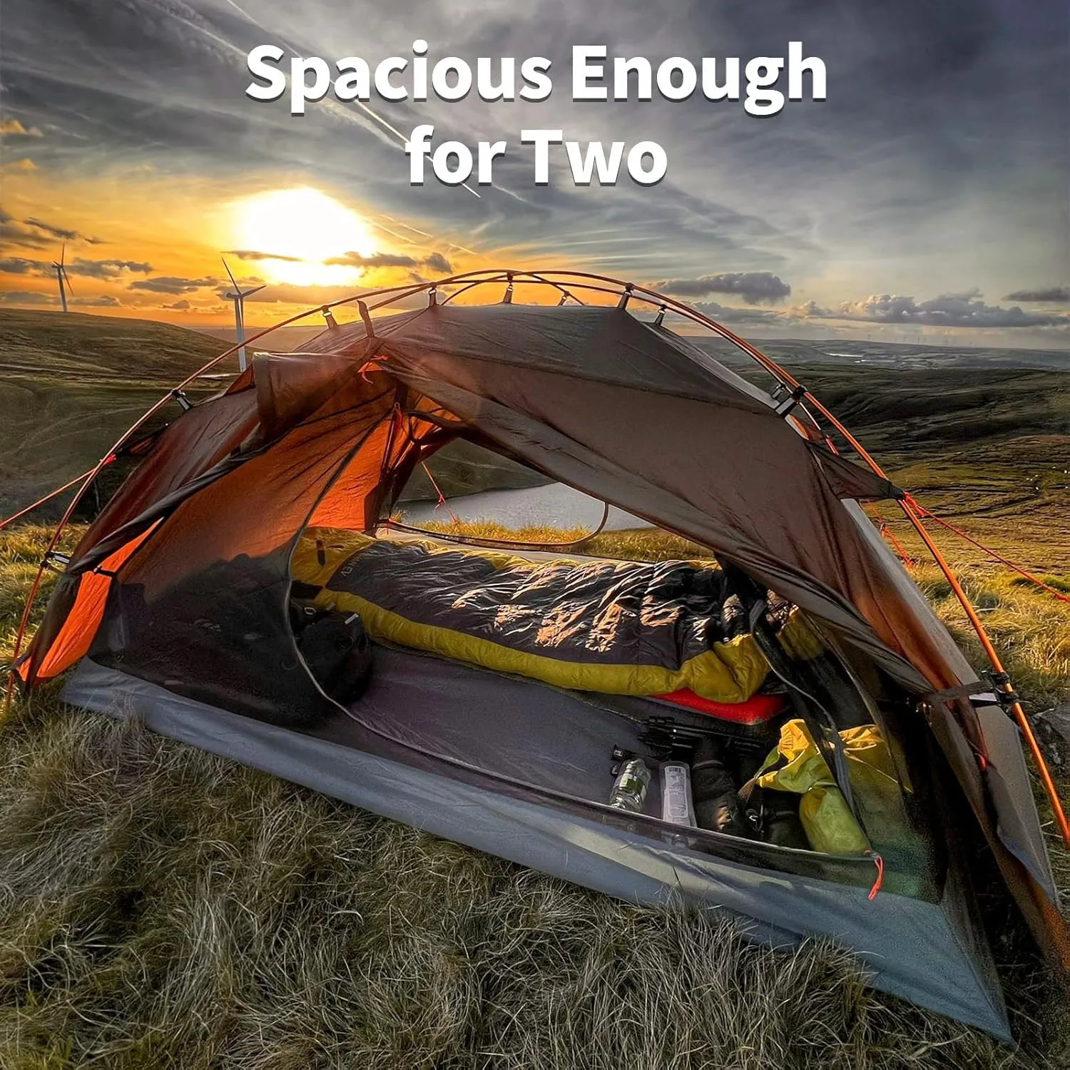 Night Cat Backpacking Tents 2 Persons Fast Setup Hiking Camp Tent with Foldable Pole Double Layers Two Doors Waterproof Lightweight Compact 7x4.4ft