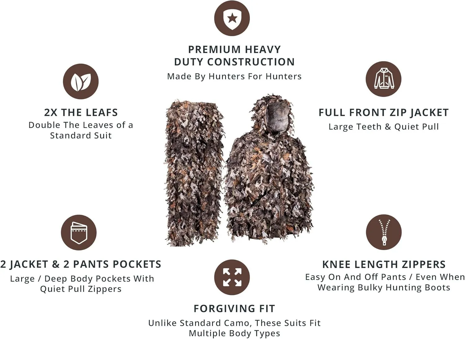 North Mountain Gear Ghillie Suit - Camo Hunting Suit - 3D Leafy Suit - Woodland Camouflage Jacket & Pants - Breathable