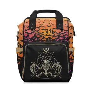 Occult Bat Skeleton Multifunctional Diaper Backpack - Orange   Black