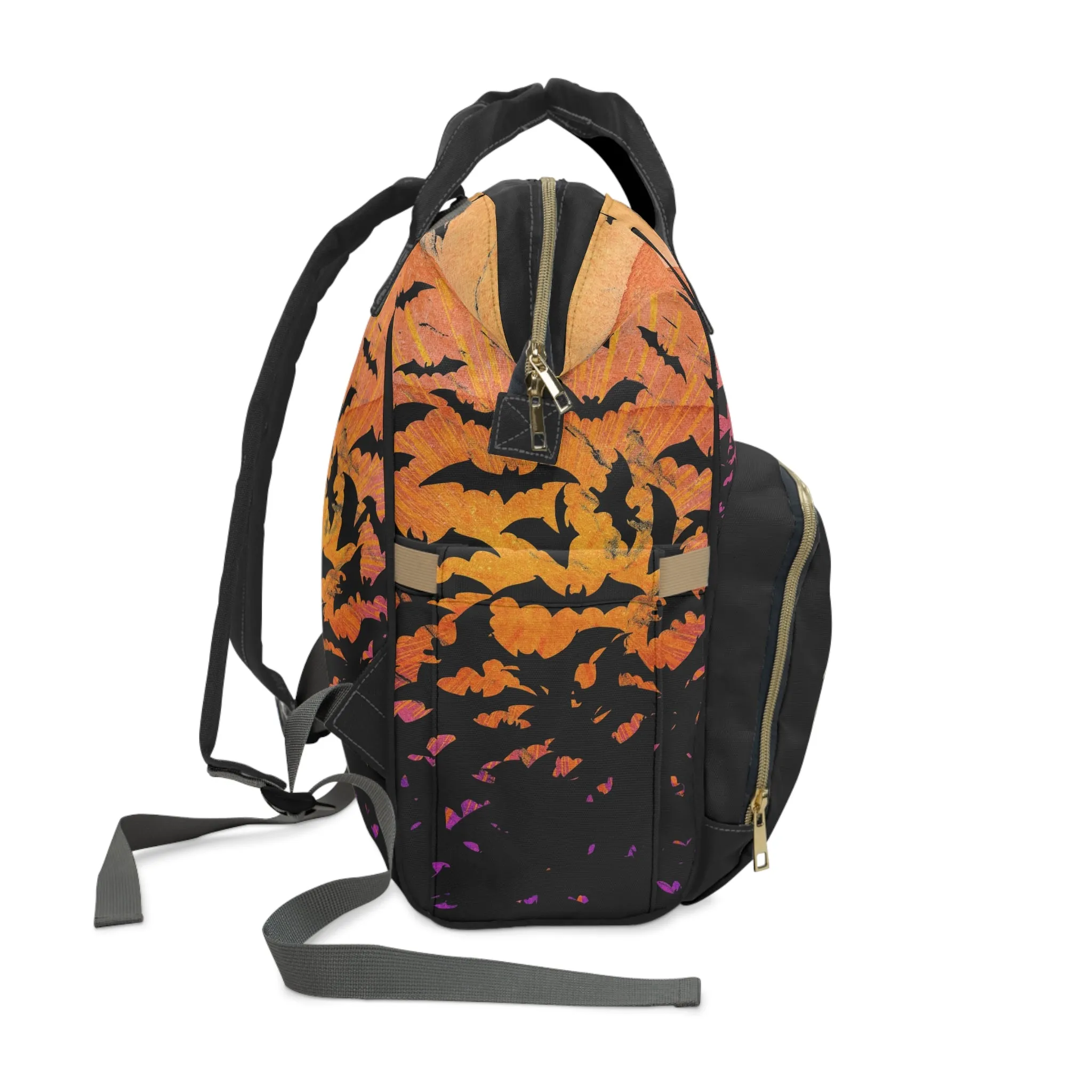 Occult Bat Skeleton Multifunctional Diaper Backpack - Orange   Black