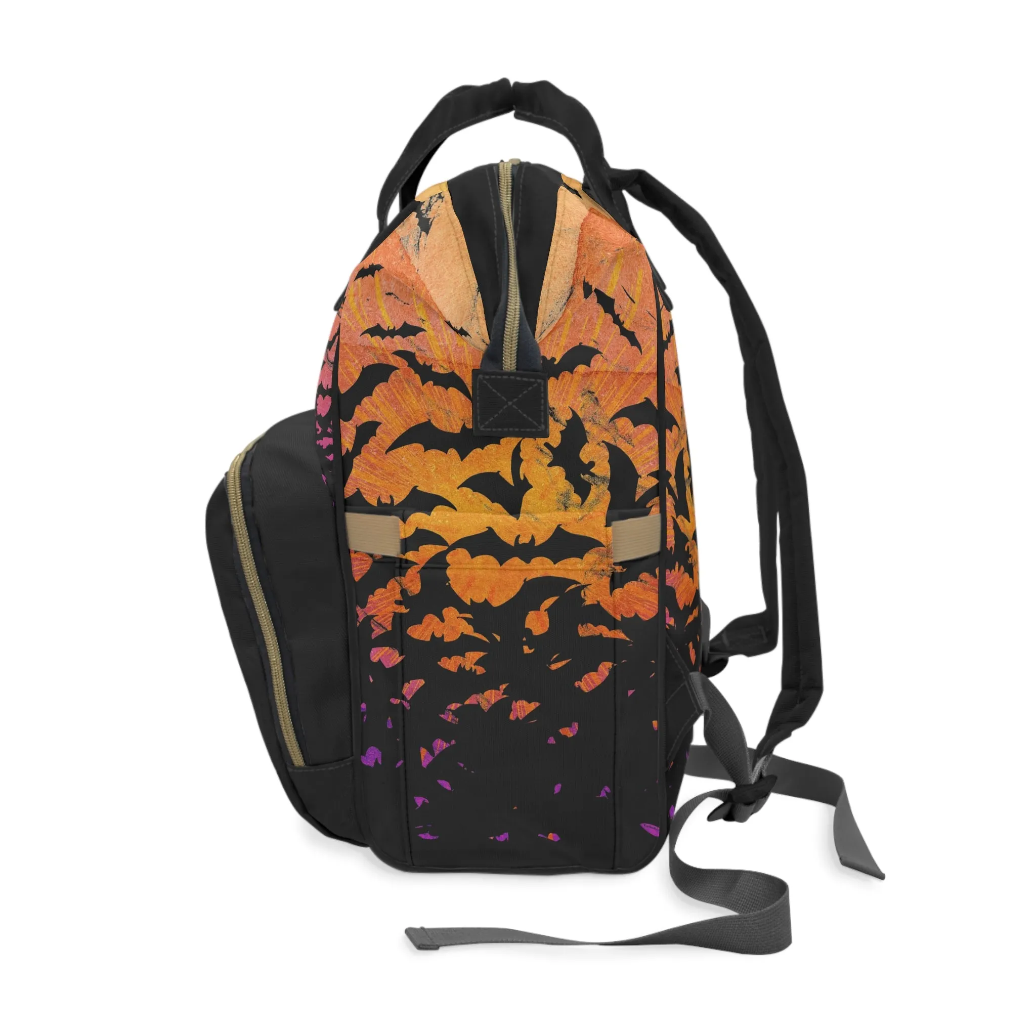 Occult Bat Skeleton Multifunctional Diaper Backpack - Orange   Black