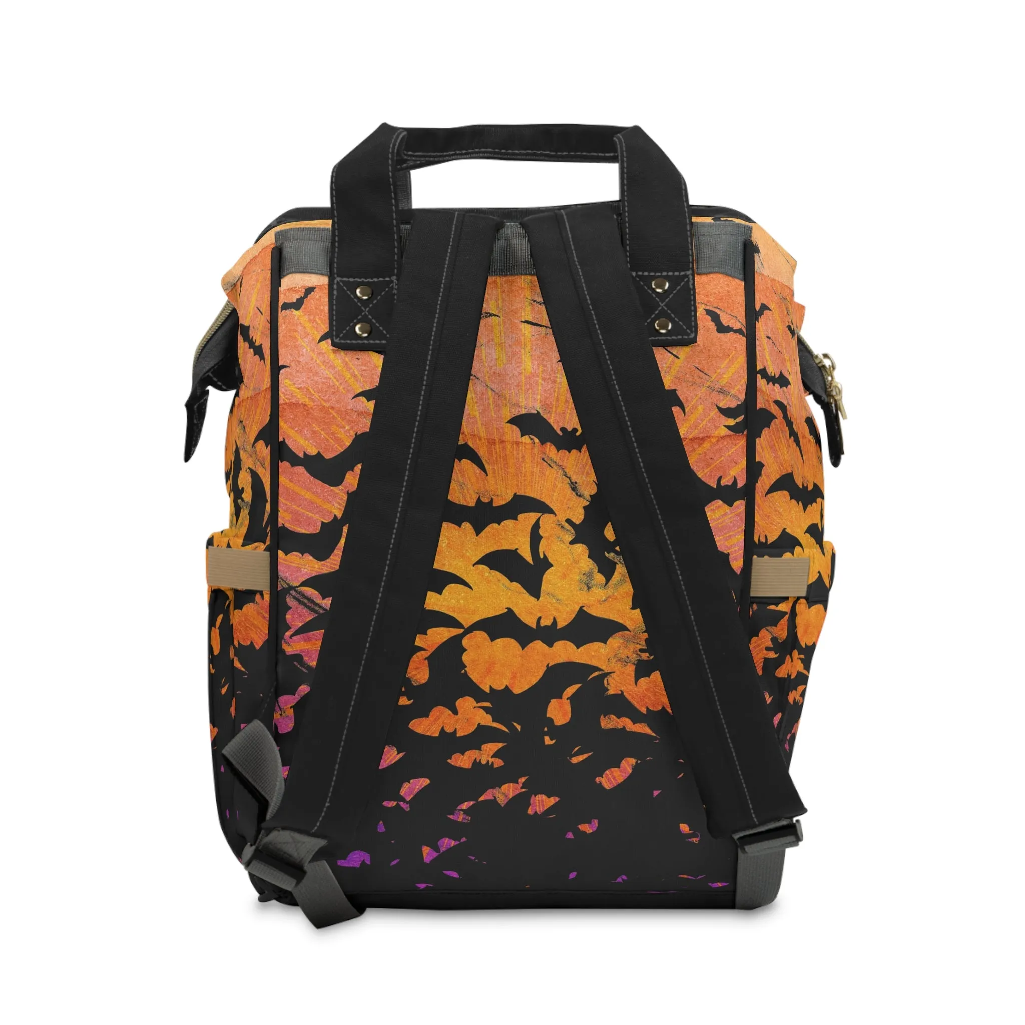 Occult Bat Skeleton Multifunctional Diaper Backpack - Orange   Black