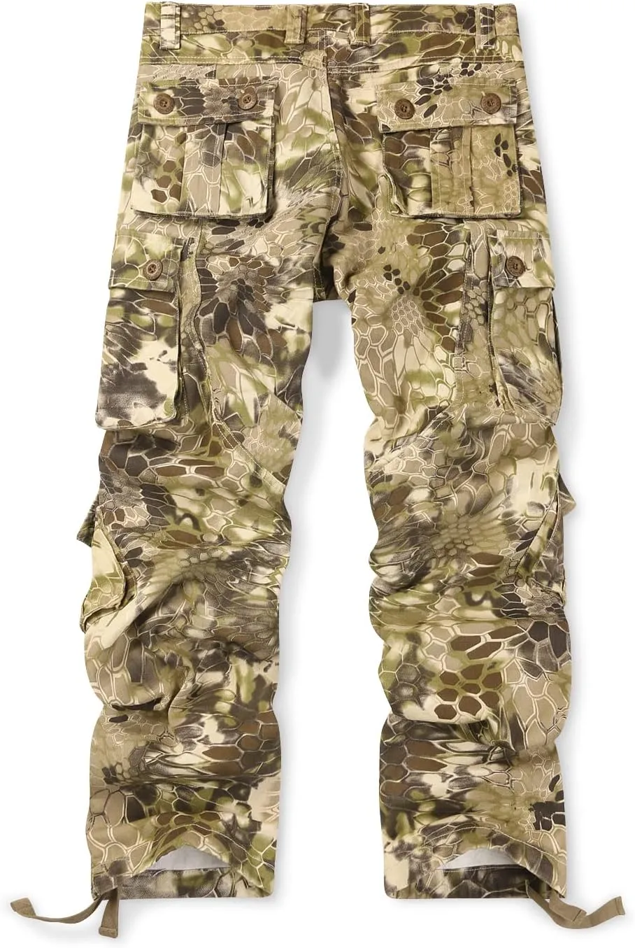 OCHENTA Men's Cotton Casual Cargo Work Pants Baggy Camo Tactical Combat Trousers with 8 Pockets (No Belt)