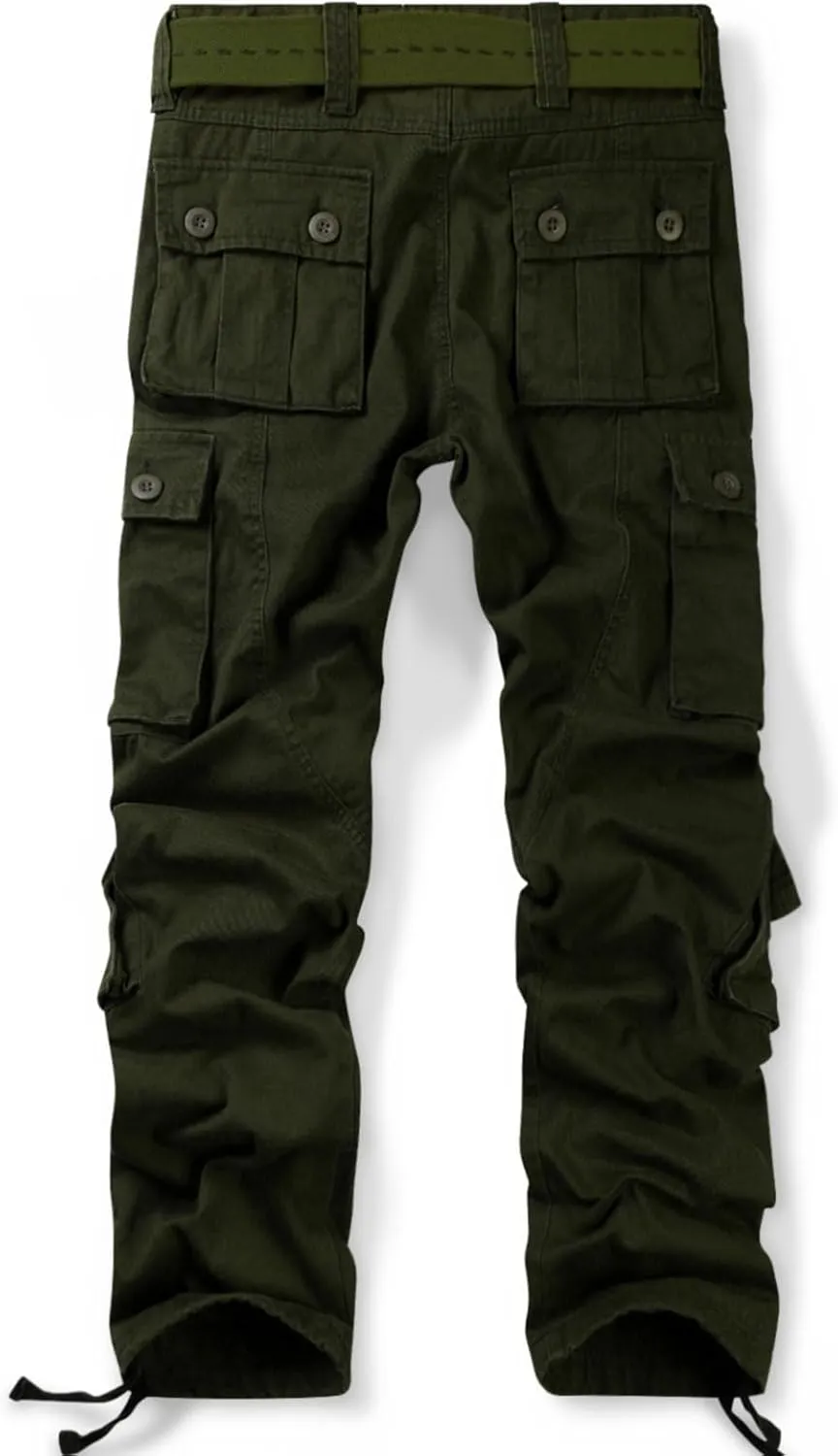 OCHENTA Men's Cotton Casual Cargo Work Pants Baggy Camo Tactical Combat Trousers with 8 Pockets (No Belt)