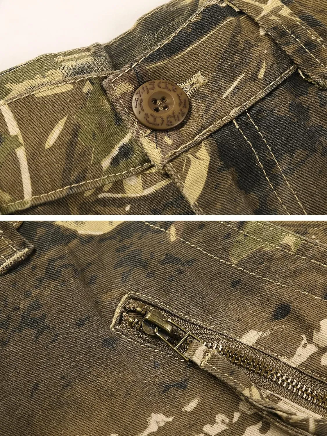 OCHENTA Men's Cotton Casual Cargo Work Pants Baggy Camo Tactical Combat Trousers with 8 Pockets (No Belt)