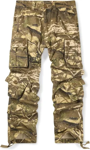 OCHENTA Men's Cotton Casual Cargo Work Pants Baggy Camo Tactical Combat Trousers with 8 Pockets (No Belt)