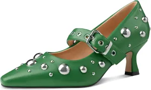 Oh Mispares Women’s Pointed Toe Pumps Mary Jane Kitten Heel Closed Toe Dress Shoes Studded Strap Buckle 2 Inches Wedding Prom Business