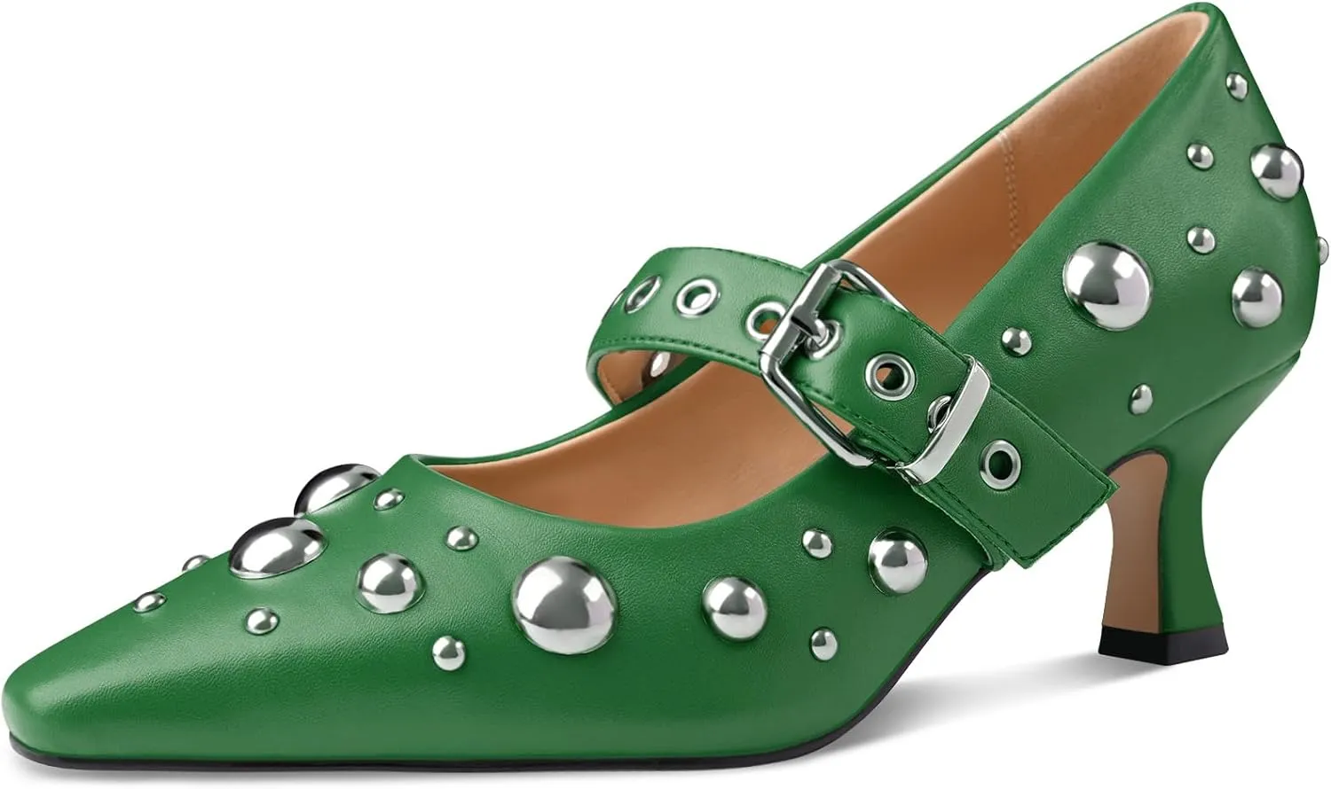 Oh Mispares Women’s Pointed Toe Pumps Mary Jane Kitten Heel Closed Toe Dress Shoes Studded Strap Buckle 2 Inches Wedding Prom Business