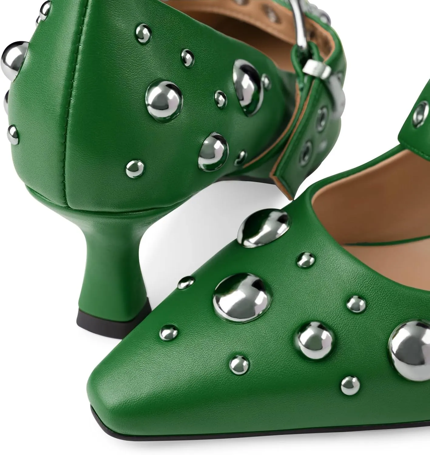 Oh Mispares Women’s Pointed Toe Pumps Mary Jane Kitten Heel Closed Toe Dress Shoes Studded Strap Buckle 2 Inches Wedding Prom Business