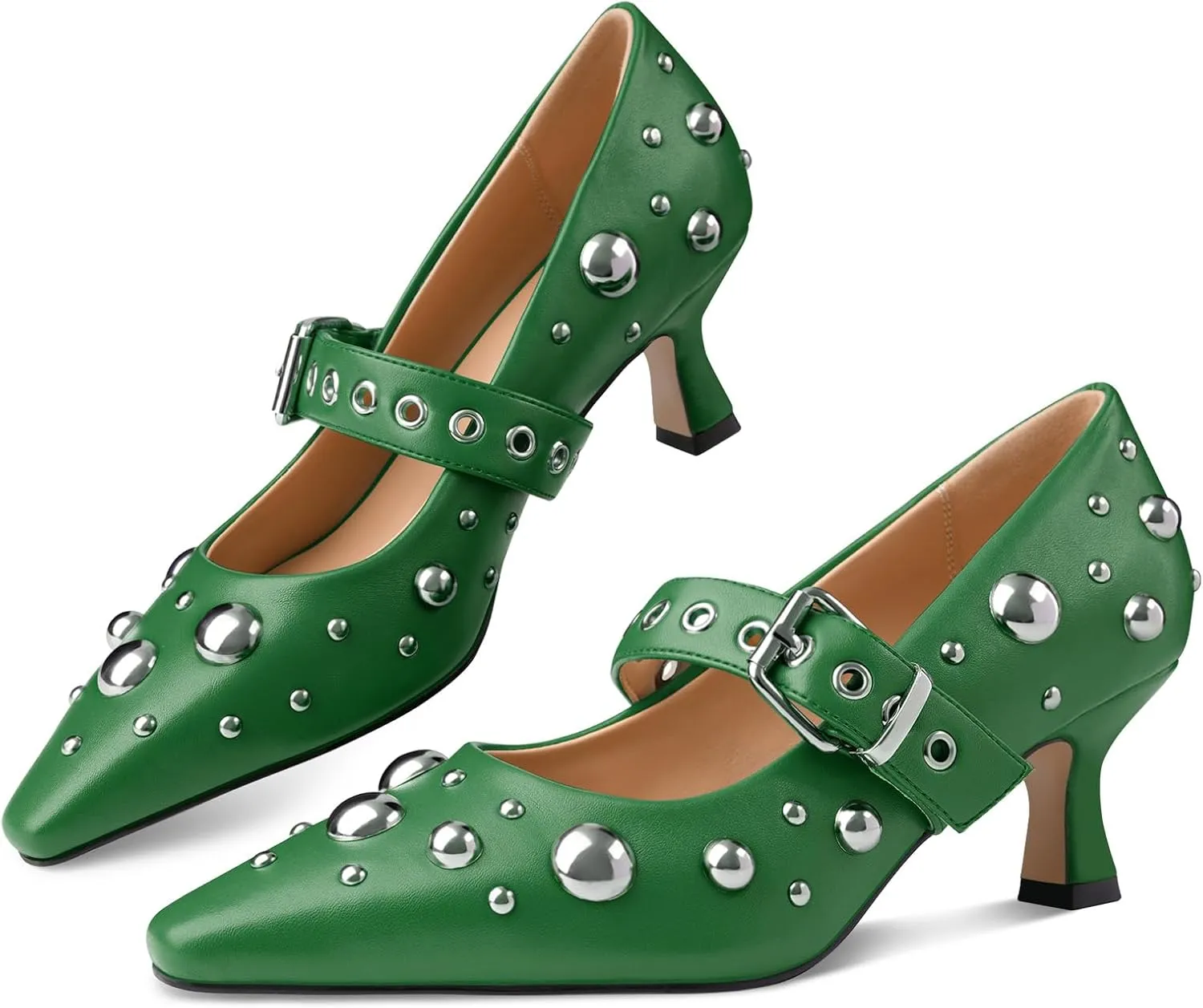 Oh Mispares Women’s Pointed Toe Pumps Mary Jane Kitten Heel Closed Toe Dress Shoes Studded Strap Buckle 2 Inches Wedding Prom Business