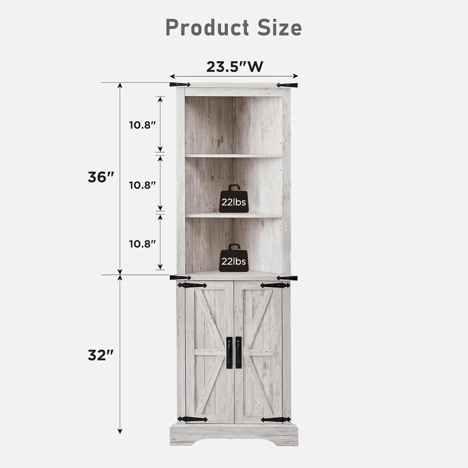 OKD Tall Corner Cabinet, Farmhouse Storage Cabinet with Barn Door Design & Adjustable Shelves, Home Space Saver for Bathroom, Living Room, Antique Brush White