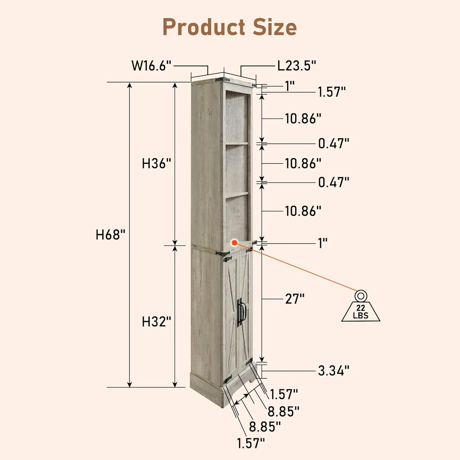 OKD Tall Corner Cabinet, Farmhouse Storage Cabinet with Barn Door Design & Adjustable Shelves, Home Space Saver for Bathroom, Living Room, Light Rustic Oak