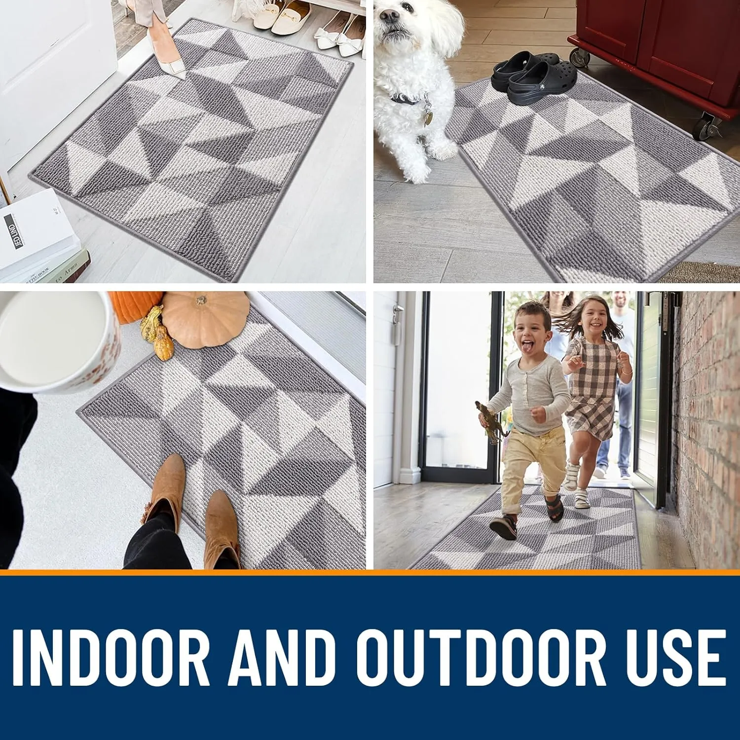 OLANLY Door Mat Indoor Entrance Washable 32x20, Odor-Free Low-Profile Front Back Geometric Doormat, Absorbent Resist Dirt Entry Carpet, Easy to Clean Sturdy Inside Floor Mats for Entryway, Grey