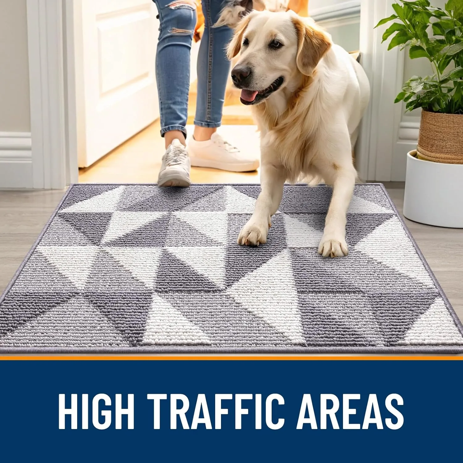 OLANLY Door Mat Indoor Entrance Washable 32x20, Odor-Free Low-Profile Front Back Geometric Doormat, Absorbent Resist Dirt Entry Carpet, Easy to Clean Sturdy Inside Floor Mats for Entryway, Grey