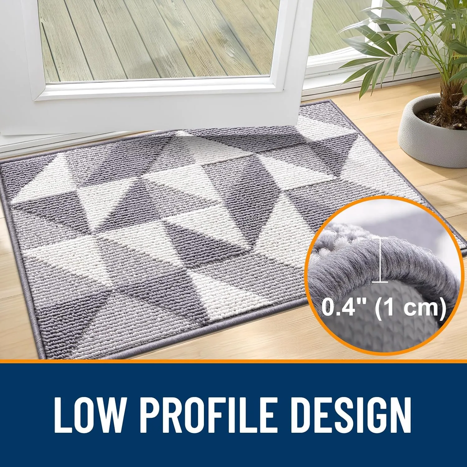 OLANLY Door Mat Indoor Entrance Washable 32x20, Odor-Free Low-Profile Front Back Geometric Doormat, Absorbent Resist Dirt Entry Carpet, Easy to Clean Sturdy Inside Floor Mats for Entryway, Grey