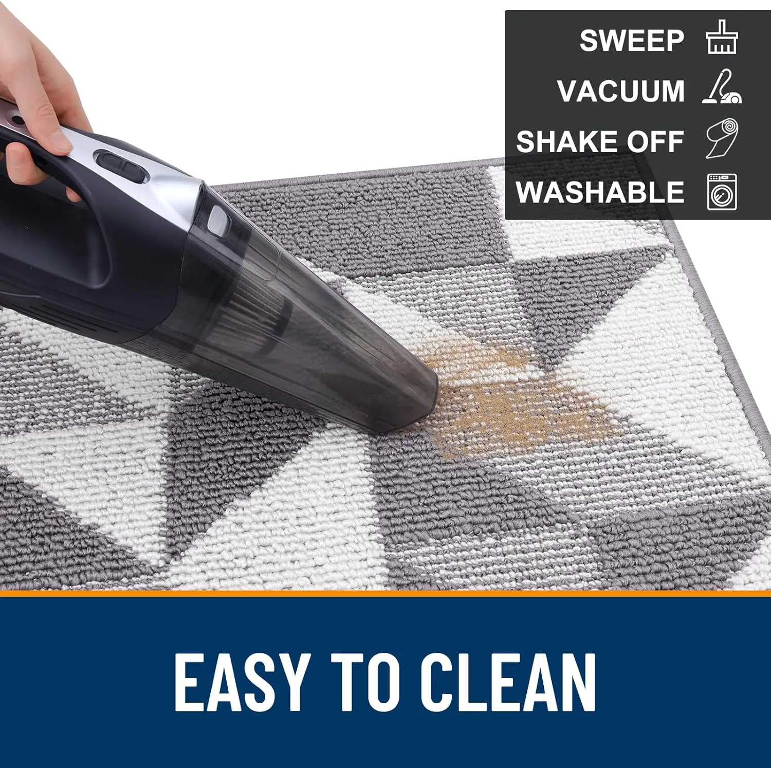 OLANLY Door Mat Indoor Entrance Washable 32x20, Odor-Free Low-Profile Front Back Geometric Doormat, Absorbent Resist Dirt Entry Carpet, Easy to Clean Sturdy Inside Floor Mats for Entryway, Grey