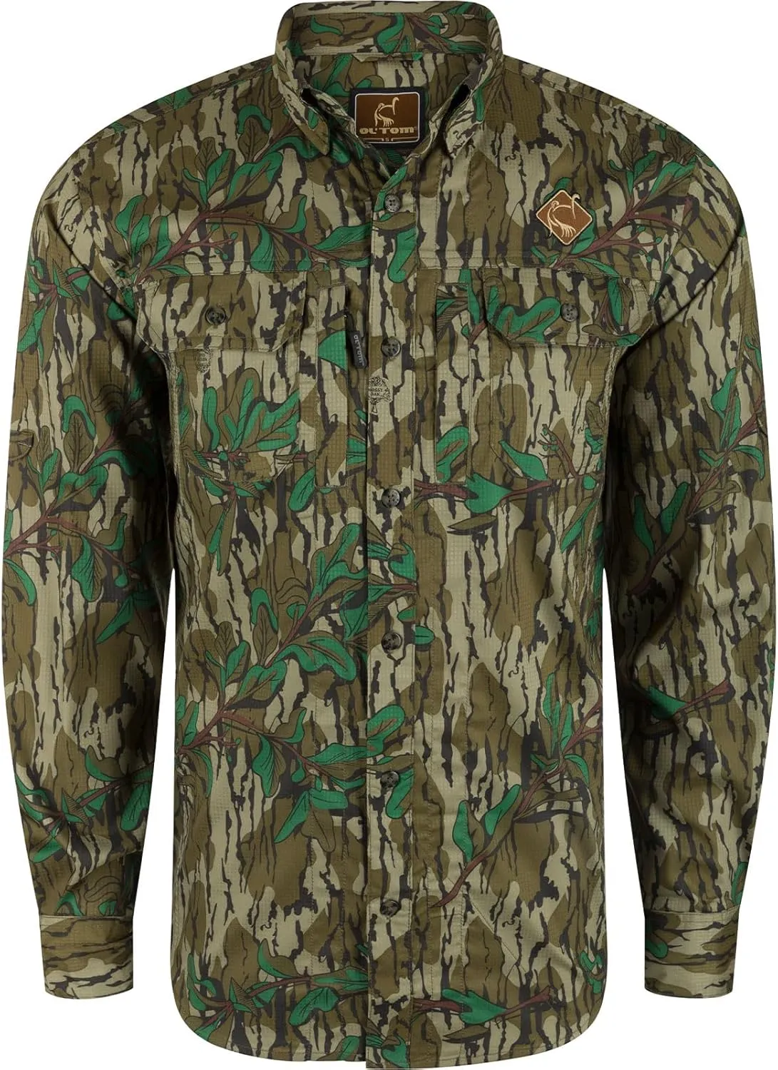 Ol’Tom Men's Wingshooter Trey Mossy Oak Camo Button-Down Shirt - Long Sleeve Hunting Shirt, Breathable and Lightweight