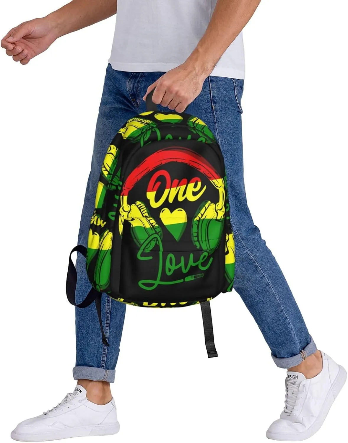 One Loves Music Rastafari Jamaica Casual Backpacks Large Travel Backpack Laptop Rucksack Sports Daypack Adjustable Strap Bag for Camping Hiking
