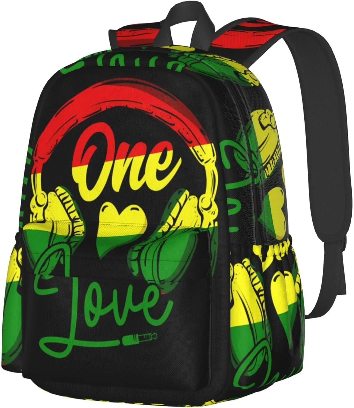 One Loves Music Rastafari Jamaica Casual Backpacks Large Travel Backpack Laptop Rucksack Sports Daypack Adjustable Strap Bag for Camping Hiking