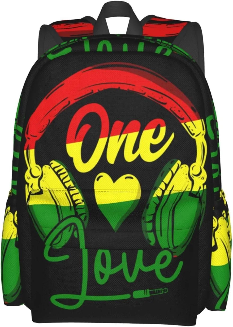 One Loves Music Rastafari Jamaica Casual Backpacks Large Travel Backpack Laptop Rucksack Sports Daypack Adjustable Strap Bag for Camping Hiking