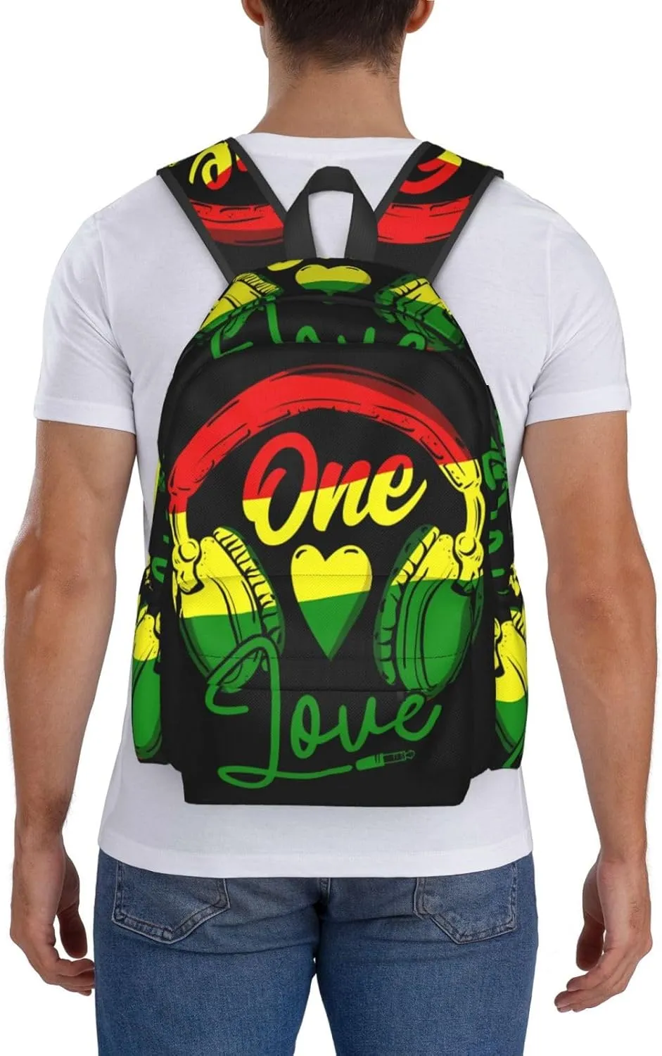One Loves Music Rastafari Jamaica Casual Backpacks Large Travel Backpack Laptop Rucksack Sports Daypack Adjustable Strap Bag for Camping Hiking