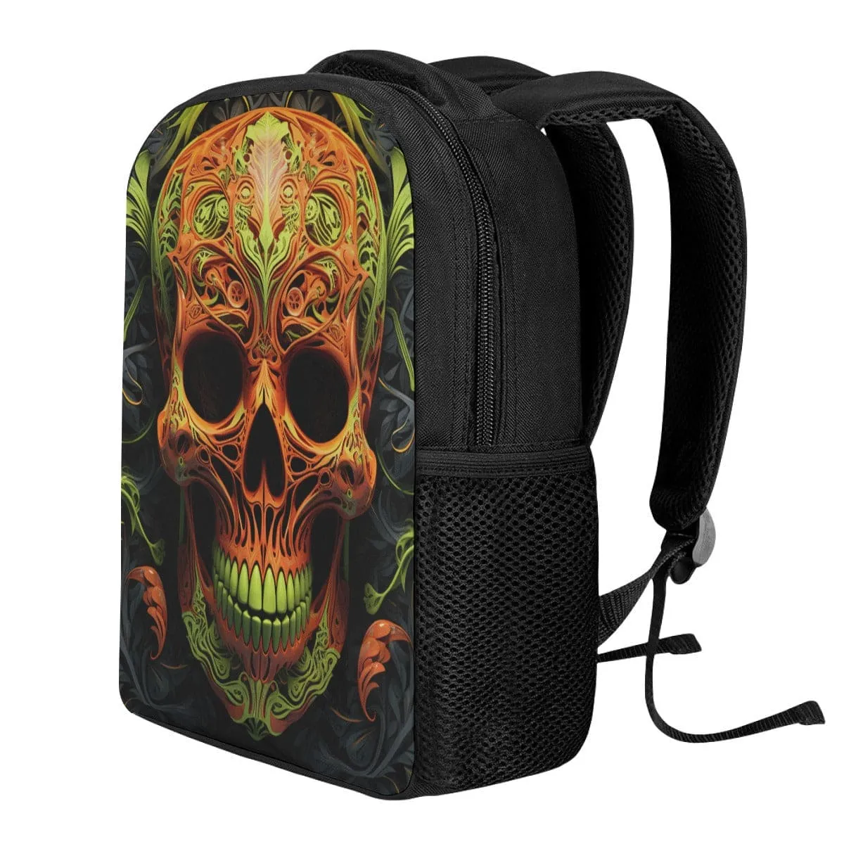 Orange Skull Floral Large Capacity Backpack