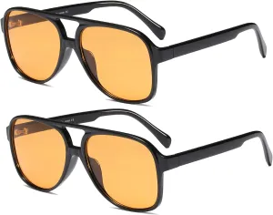 OSAGAMA Vintage Retro Sunglasses 70s Yellow Tinted Aviator Large Sun Glasses for Women