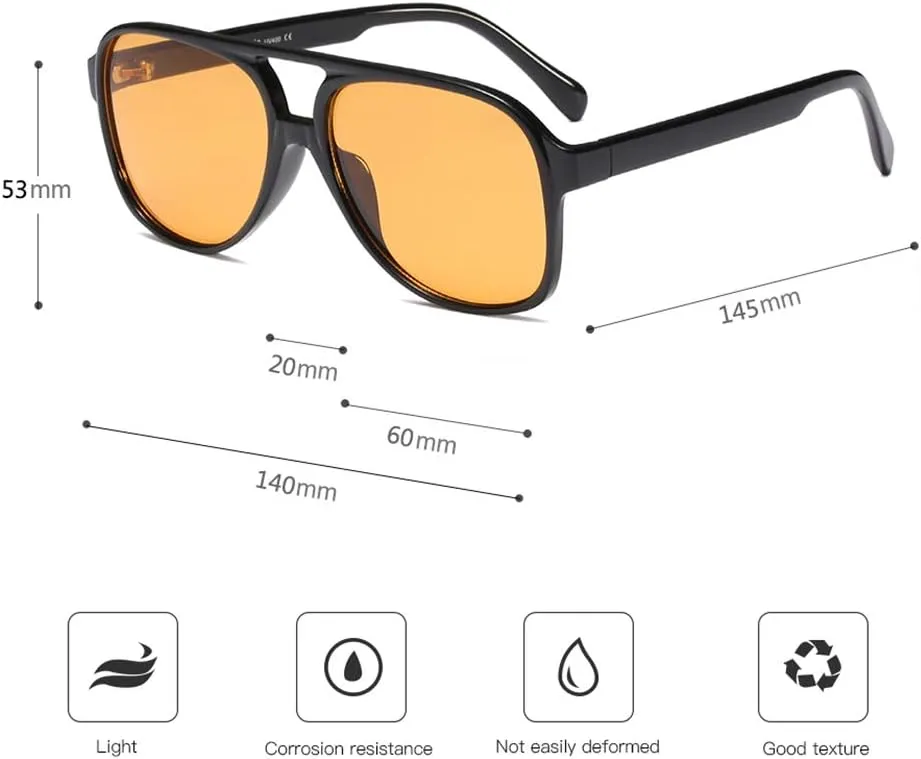 OSAGAMA Vintage Retro Sunglasses 70s Yellow Tinted Aviator Large Sun Glasses for Women