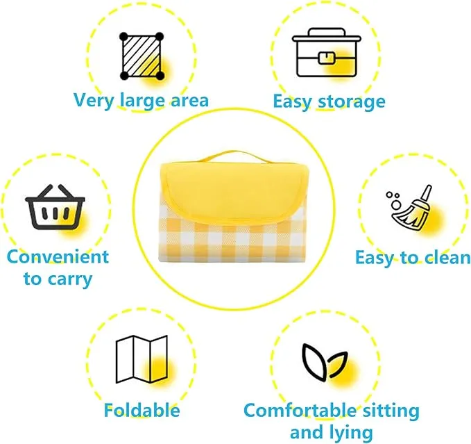 Outdoor Picnic Blanket Beach Blanket, Extra Large 80 " x 80 ", Foldable Waterproof and Sandproof Mat, Camping Carpet, Portable Travel Mat for Traveling, Camping, Hiking, Holiday Party, Park Lawn