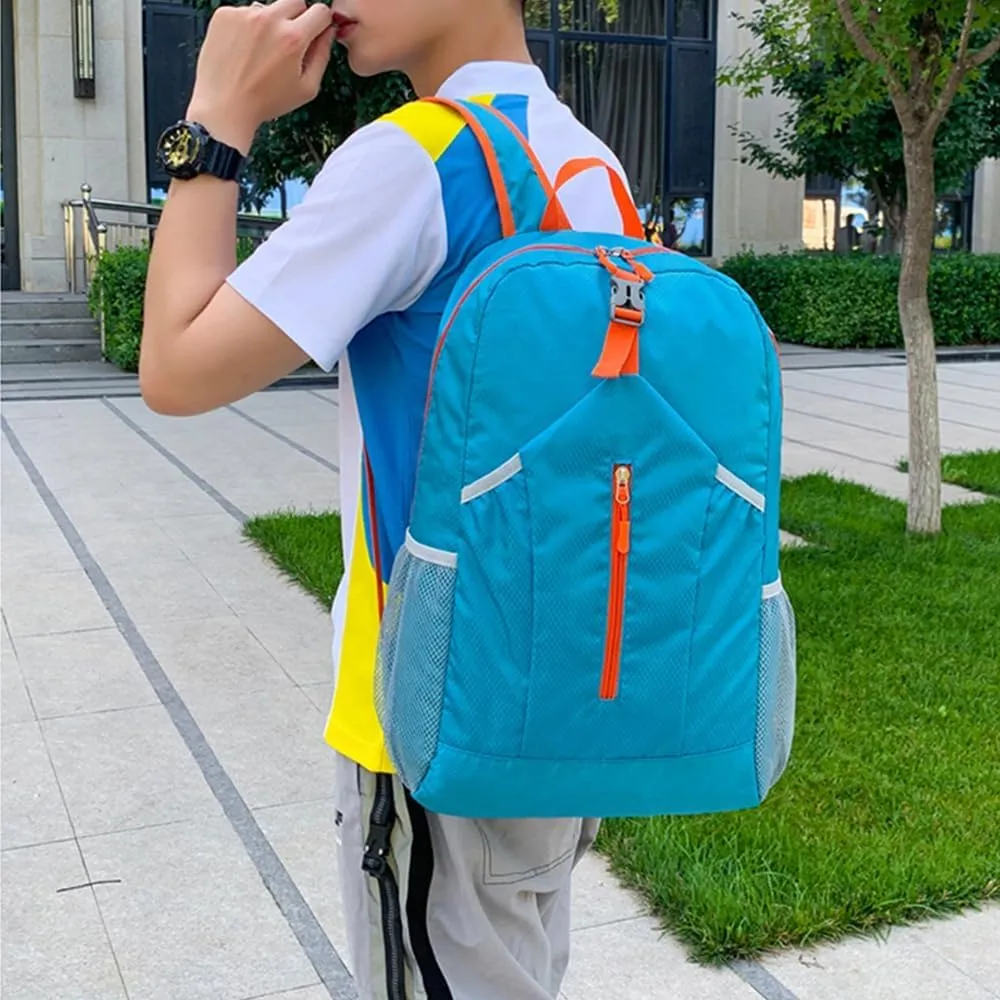 Outdoor splash proof sports backpack foldable storage bag large capacity backpack (blue)