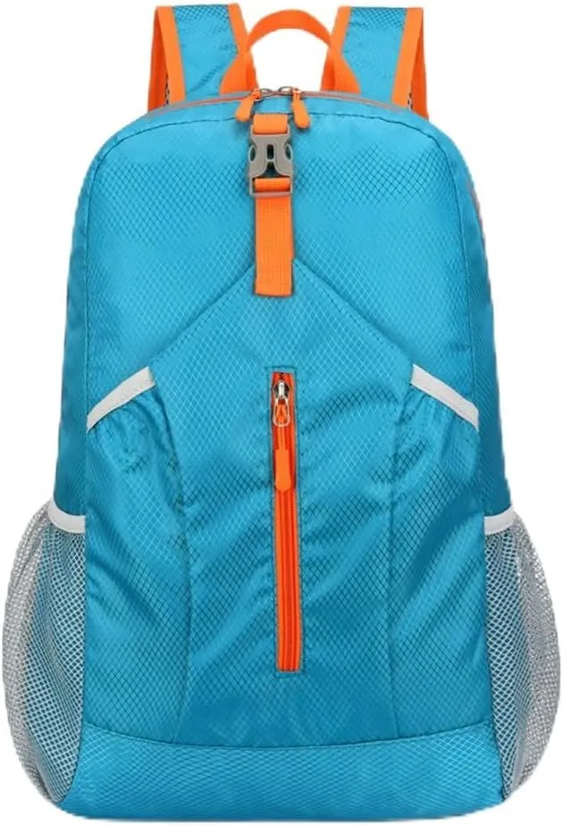 Outdoor splash proof sports backpack foldable storage bag large capacity backpack (blue)