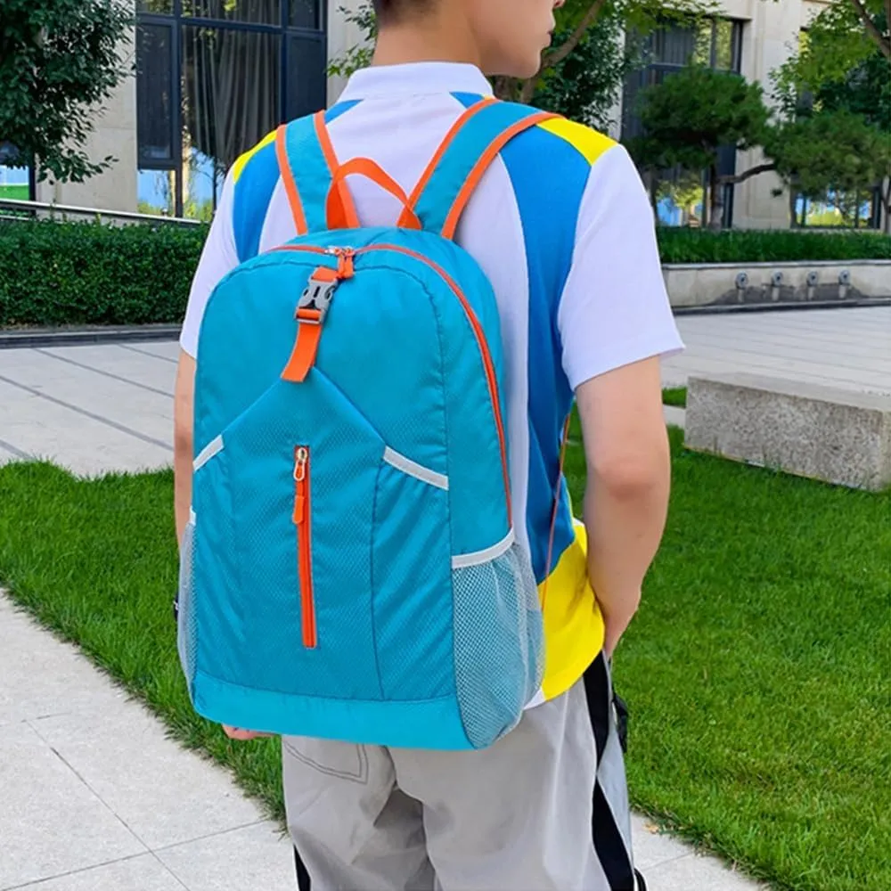 Outdoor splash proof sports backpack foldable storage bag large capacity backpack (blue)