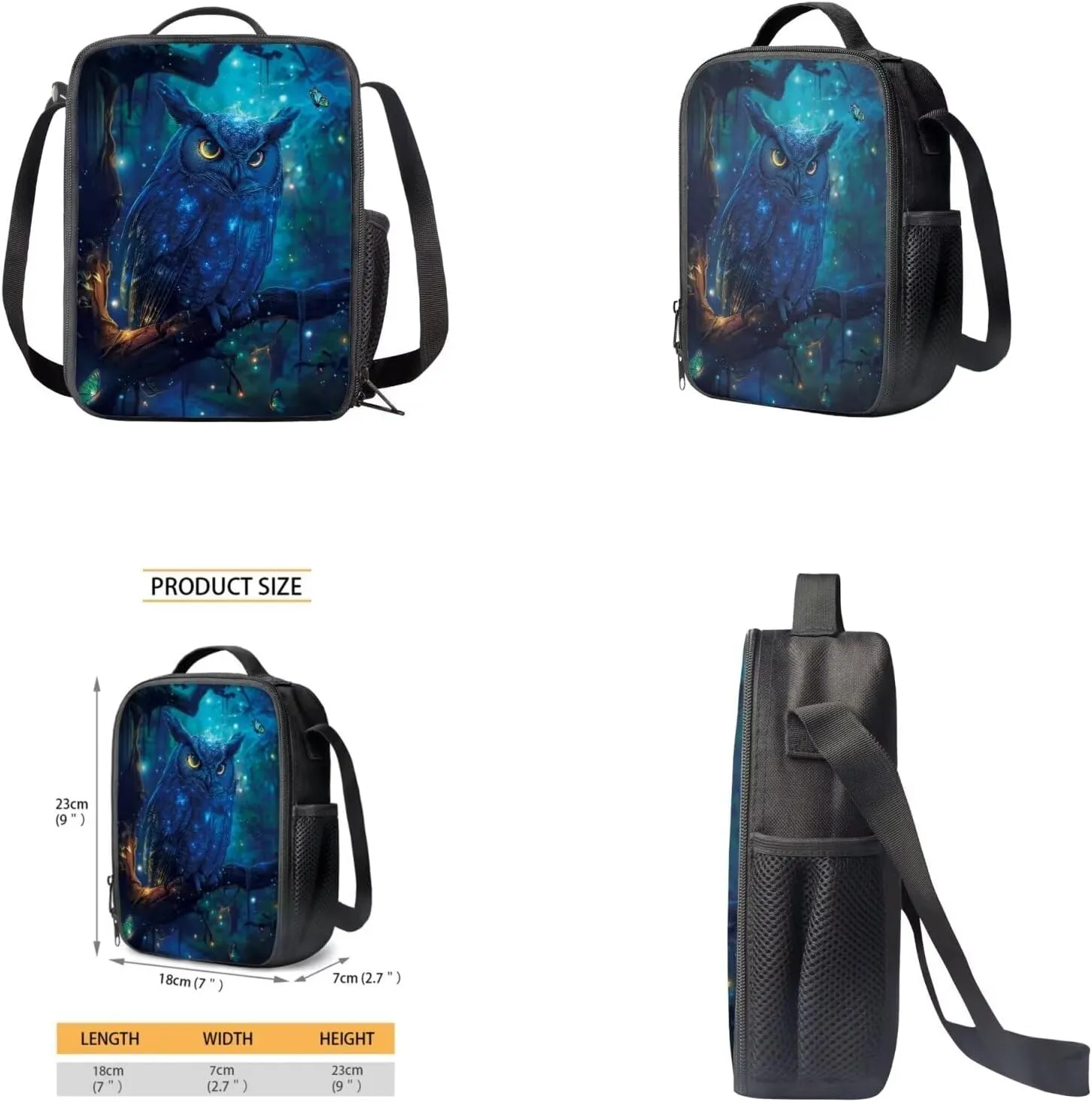 Owl Backpack for Girls Kids Backpack with Lunch Box Water Bottle Carrier with Strap and Big Pencil Case 4PCS Set Bookbag with Front Pocket for School 17 inch Large Capacity School Bag for Boys