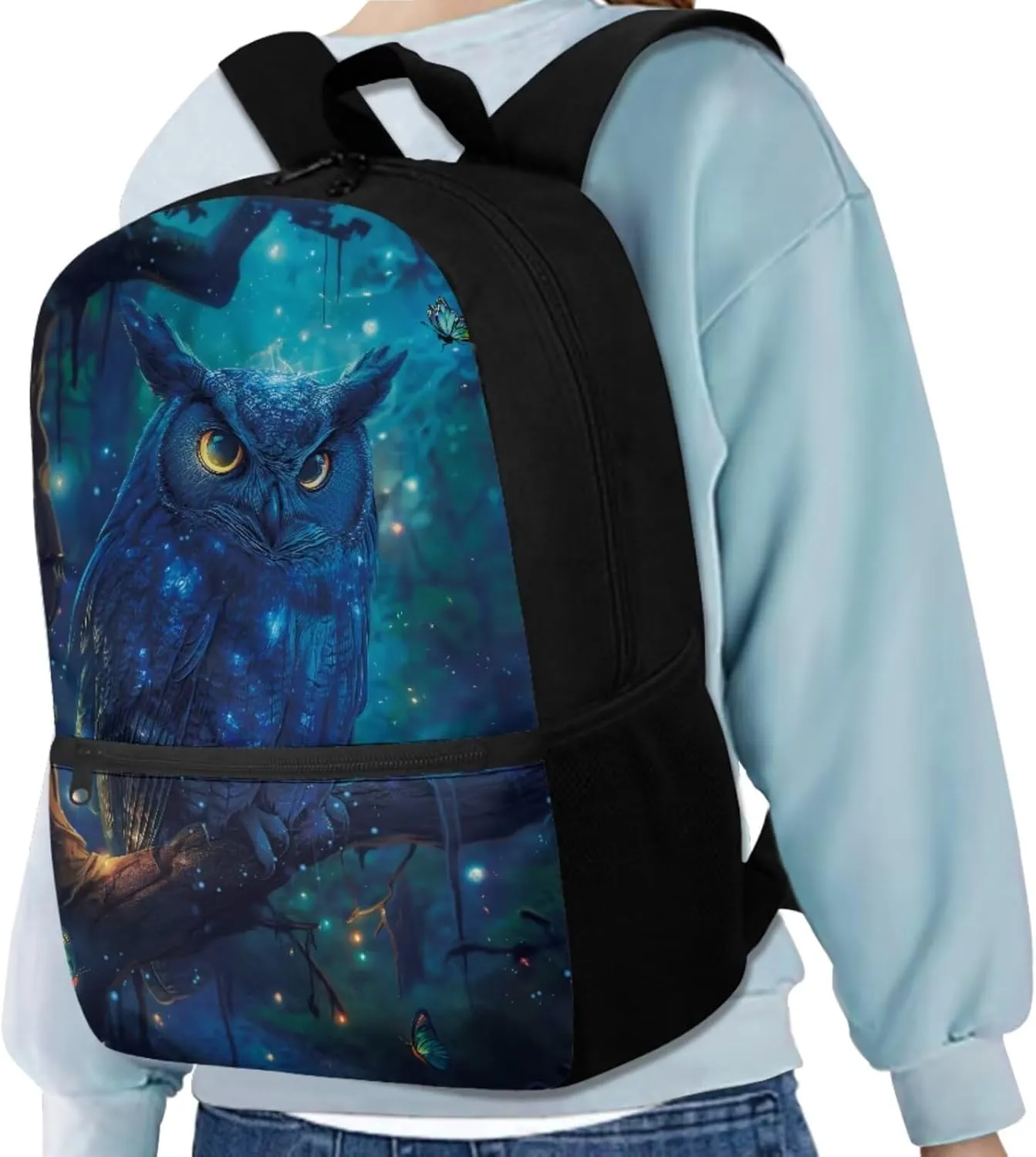 Owl Backpack for Girls Kids Backpack with Lunch Box Water Bottle Carrier with Strap and Big Pencil Case 4PCS Set Bookbag with Front Pocket for School 17 inch Large Capacity School Bag for Boys