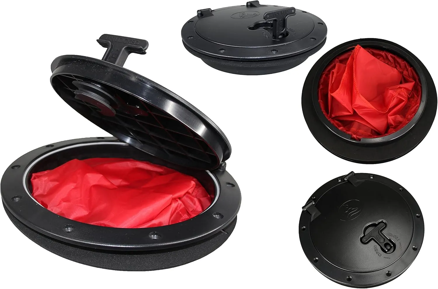 Pactrade Marine Boat Kayak Canoe Fishing Rigging Sailing Heavy Duty Black Plastic 6'' Waterproof Deck Plate Hatch Cover w/Storage Bag Lock Design