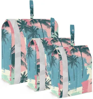 Palm Trees Travel Storage Bag with Lanyard - Portable Lightweight Classified Storage Bag with Zipper, Dust and Waterproof Travel Packing Cube for Suitcase,3 Pieces